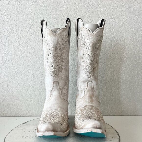 Lane DESTINY Womens Cowboy Boots 8 White Western Cowgirl Bridal Mid Calf Tall - Picture 5 of 11